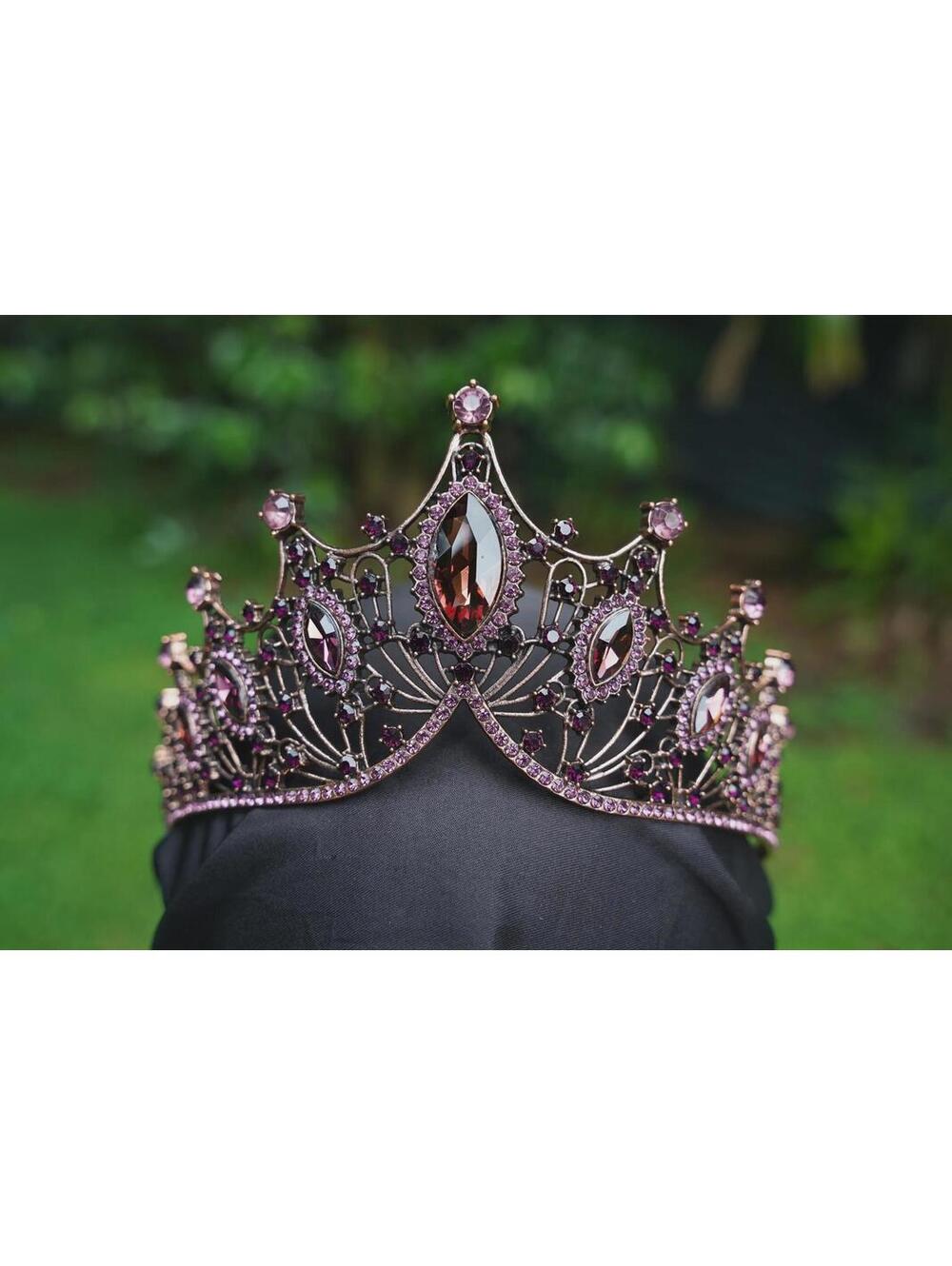 Dark Vintage Burgundy Purple Brown Brown Crystal Tiara Bridal Set Goth Crown